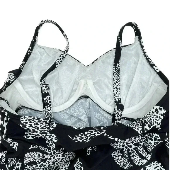 Swim Solutions Spotted Leaves Underwire Tankini Swim Top Size 10 - Picture 6 of 7